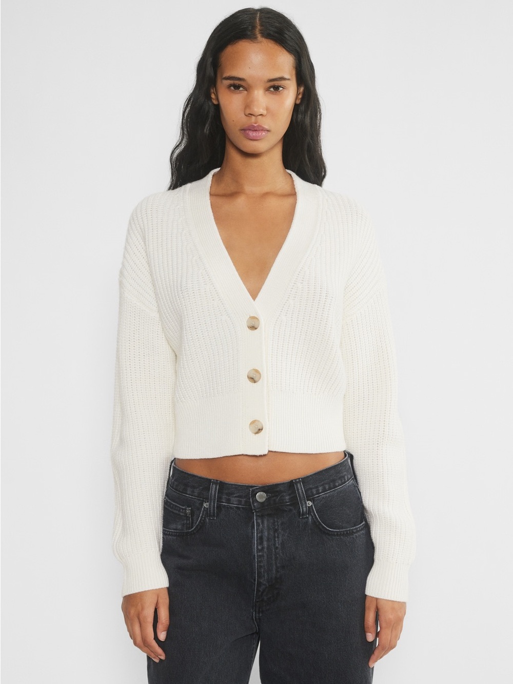 Wilfred Cream Cropped V‑Neck Button Cardigan